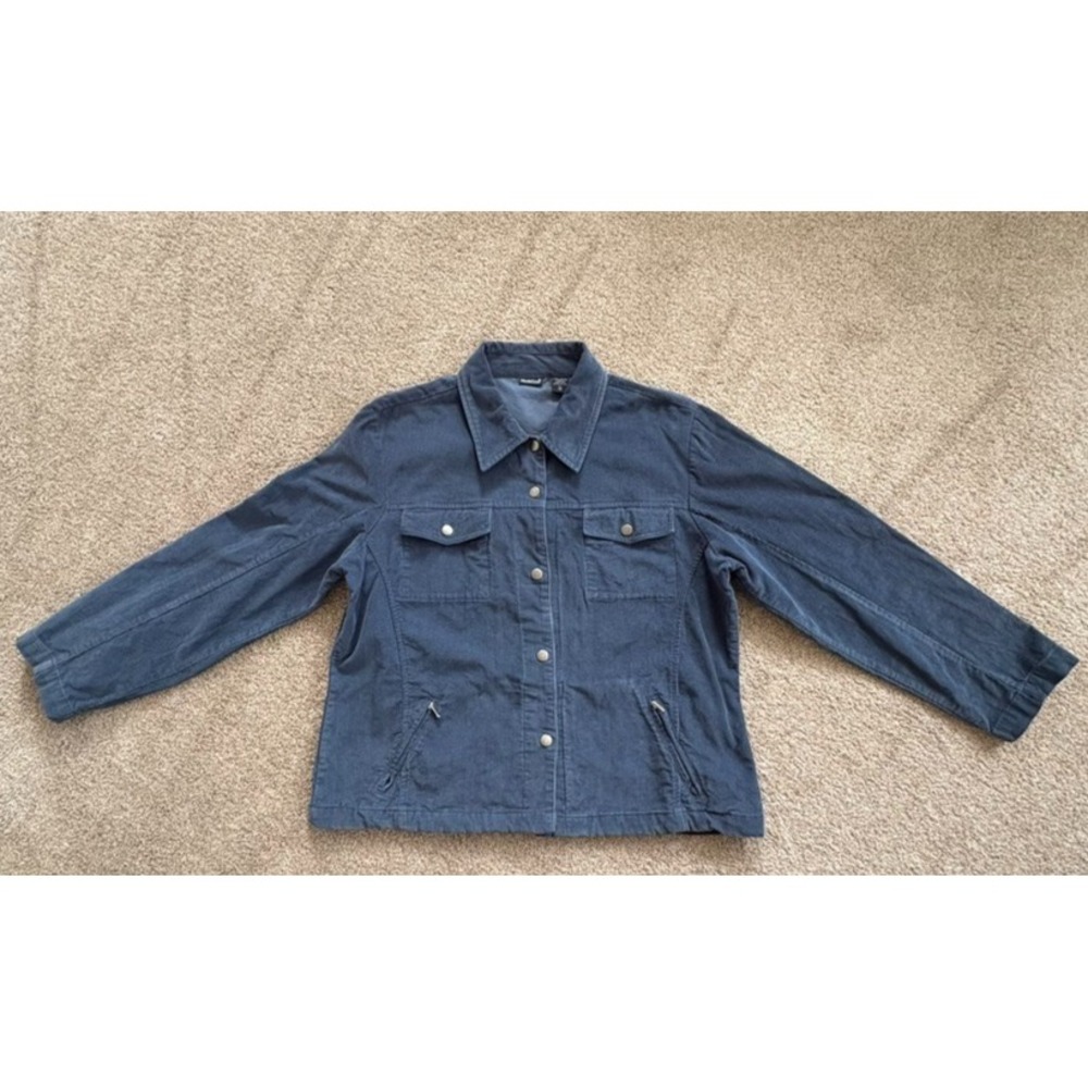 North Crest Women's Blue Corduroy Jacket XL Button Front Utility Cotton Coat EUC